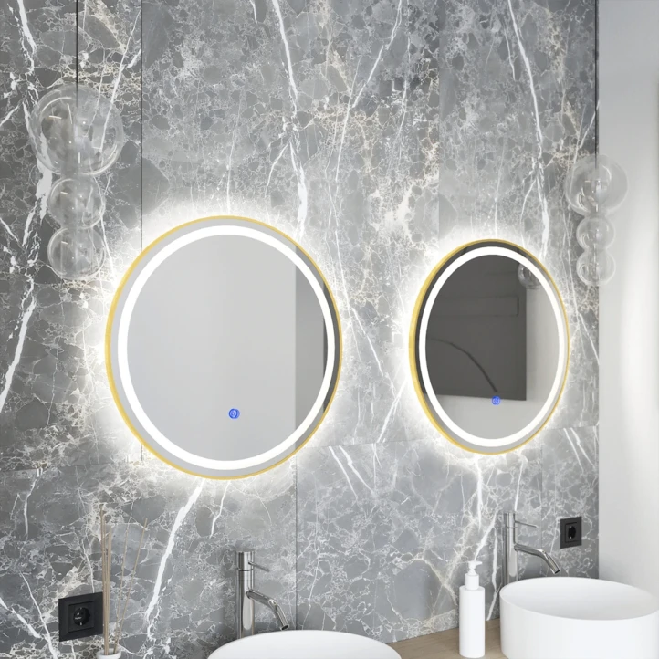 Lustro łazienkowe złota ramka - LED antypara - 60 cm - MC 14