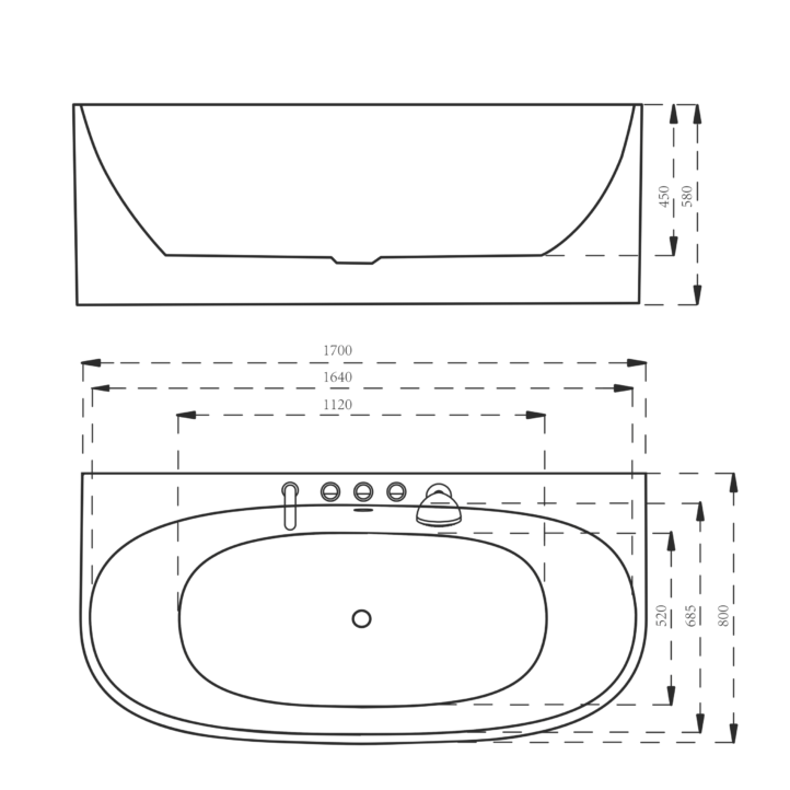 Wanna przyścienna z bateriami prostokątna 170 cm – LDN210 – LEYDEN EXCLUSIVE